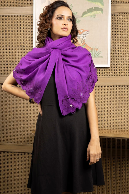 Magnolia Bloom   | Embroidered Wool Silk Stole